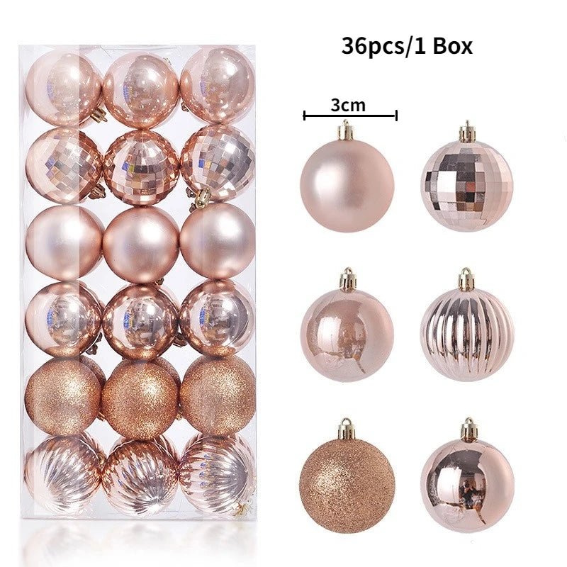 24/36Pcs/Caja Decoración de bolas de Navidad Adornos colgantes de árbol de Navidad para decoración del hogar Navidad Año Nuevo 2023 Accesorio de suministros para fiestas