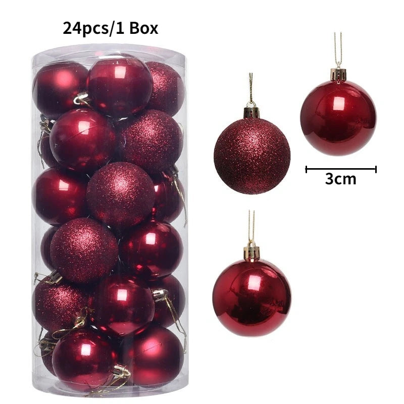 24/36Pcs/Caja Decoración de bolas de Navidad Adornos colgantes de árbol de Navidad para decoración del hogar Navidad Año Nuevo 2023 Accesorio de suministros para fiestas