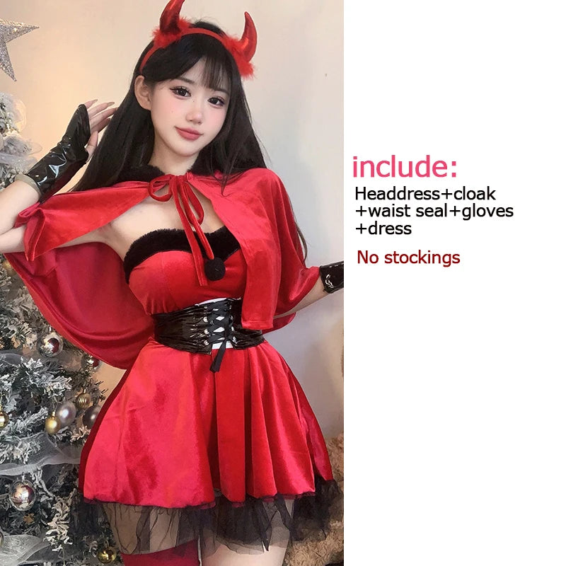 Halloween Little Devil Cosplay Uniform Nightclub Stage Velvet Dress Christmas Dress Girl